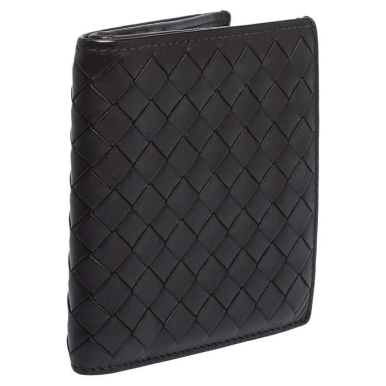 Pre Owned Bottega Veneta Dark Brown Intrecciato Leather Bifold Wallet 