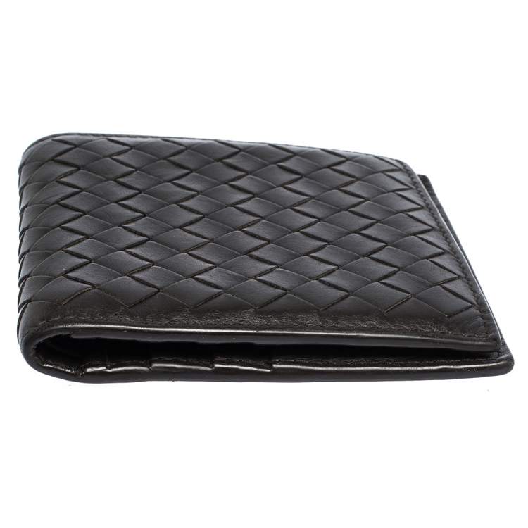 Pre Owned Bottega Veneta Dark Brown Intrecciato Leather Bifold Wallet 