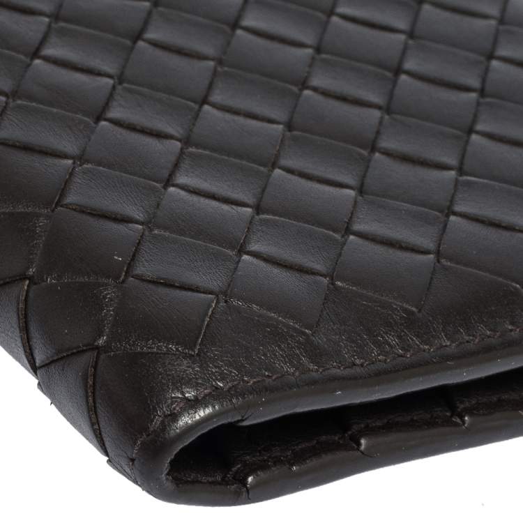 Pre Owned Bottega Veneta Dark Brown Intrecciato Leather Bifold Wallet 