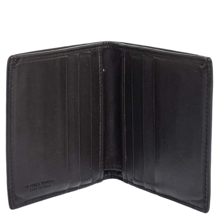 Pre Owned Bottega Veneta Dark Brown Intrecciato Leather Bifold Wallet 