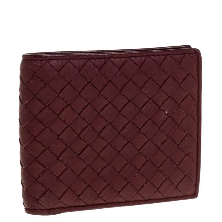 Pre Owned Bottega Veneta Maroon Intrecciato Leather Bifold Wallet