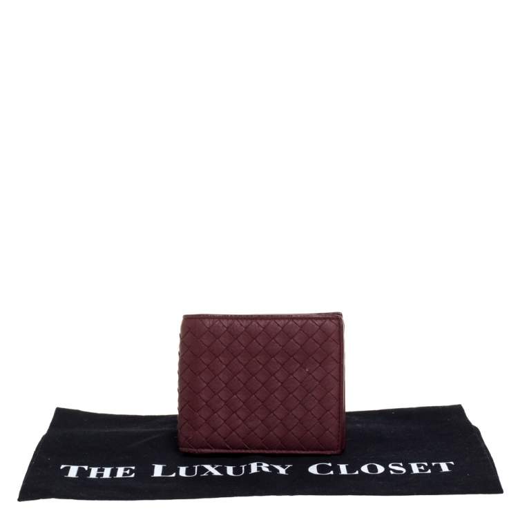 Pre Owned Bottega Veneta Maroon Intrecciato Leather Bifold Wallet