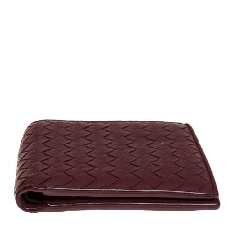 Pre Owned Bottega Veneta Maroon Intrecciato Leather Bifold Wallet