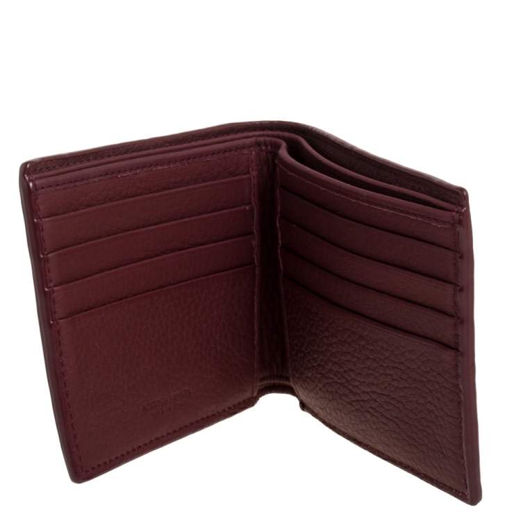 Pre Owned Bottega Veneta Maroon Intrecciato Leather Bifold Wallet