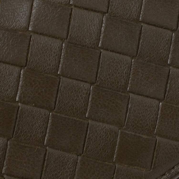 Pre Owned Bottega Veneta Olive Green Intrecciato Leather Trifold Wallet