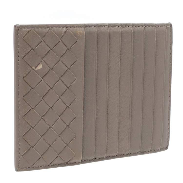 Pre Owned  Bottega Veneta Beige Intrecciato Leather Card Holder 8CC