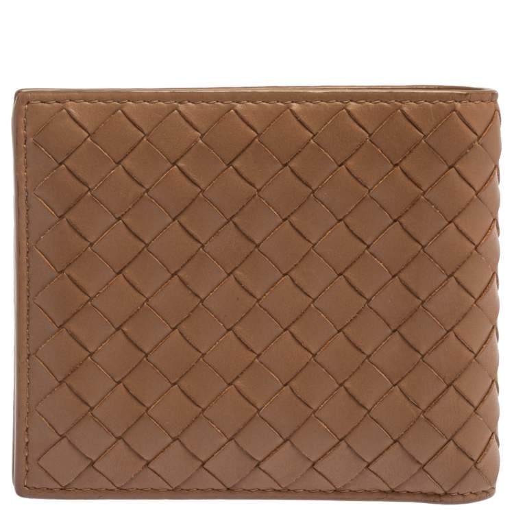 Pre Owned Bottega Veneta Beige Intrecciato Leather Bifold Wallet