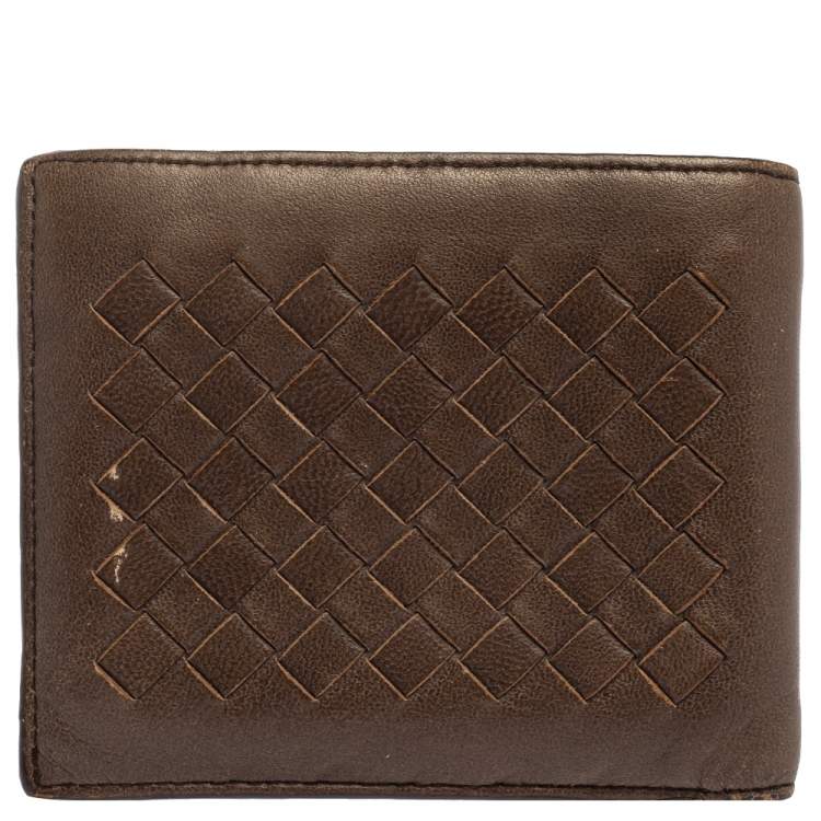 Pre Owned Bottega Veneta Brown Intrecciato Leather Bifold Wallet