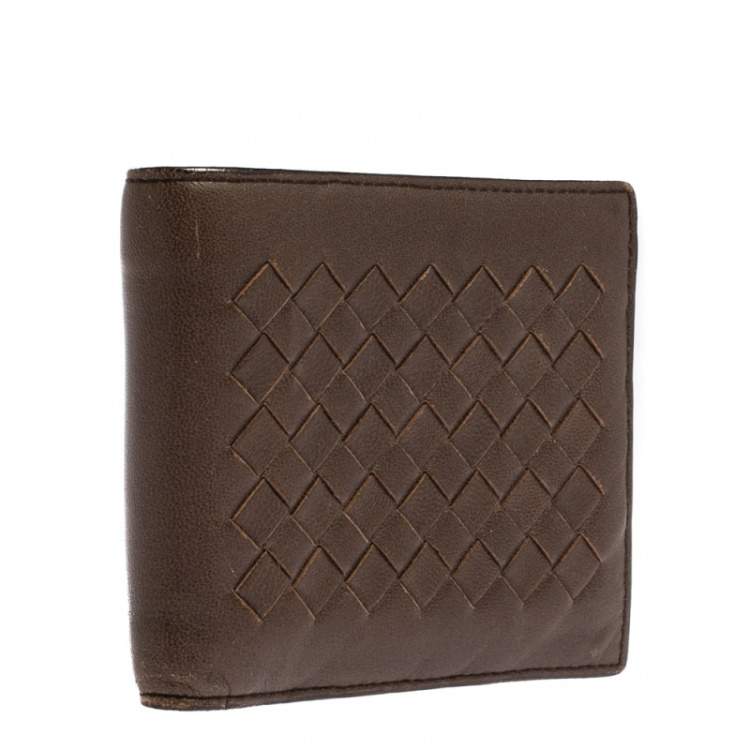 Pre Owned Bottega Veneta Brown Intrecciato Leather Bifold Wallet