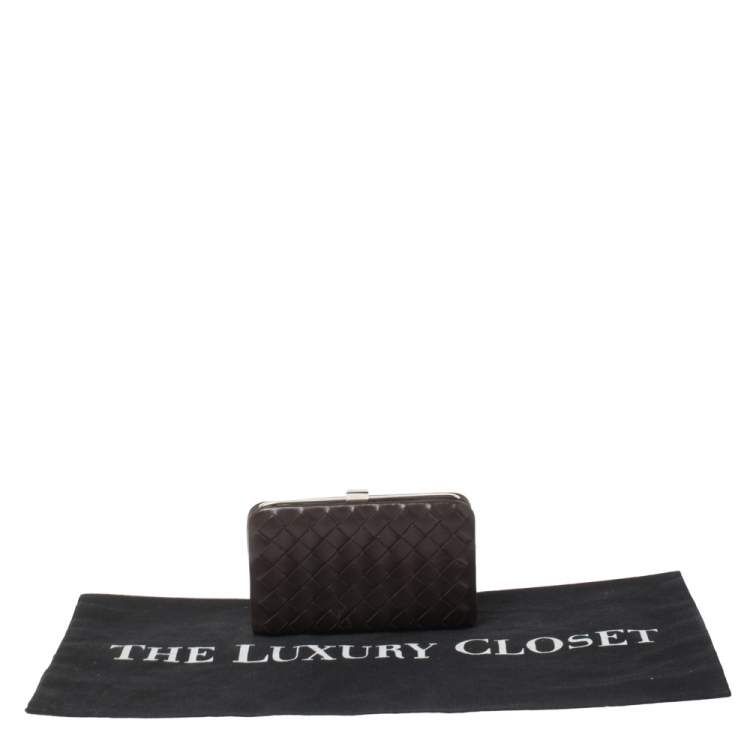 Pre Owned Bottega Veneta Brown Intrecciato Leather Frame Coin Purse