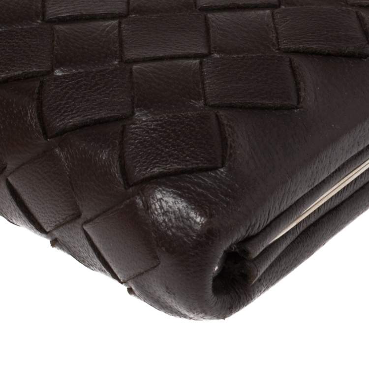 Pre Owned Bottega Veneta Brown Intrecciato Leather Frame Coin Purse