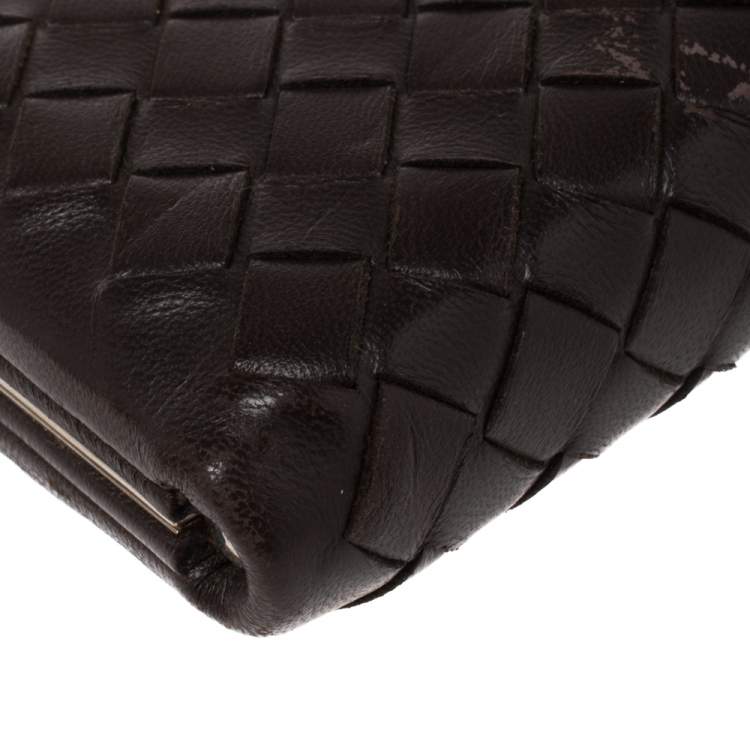 Pre Owned Bottega Veneta Brown Intrecciato Leather Frame Coin Purse