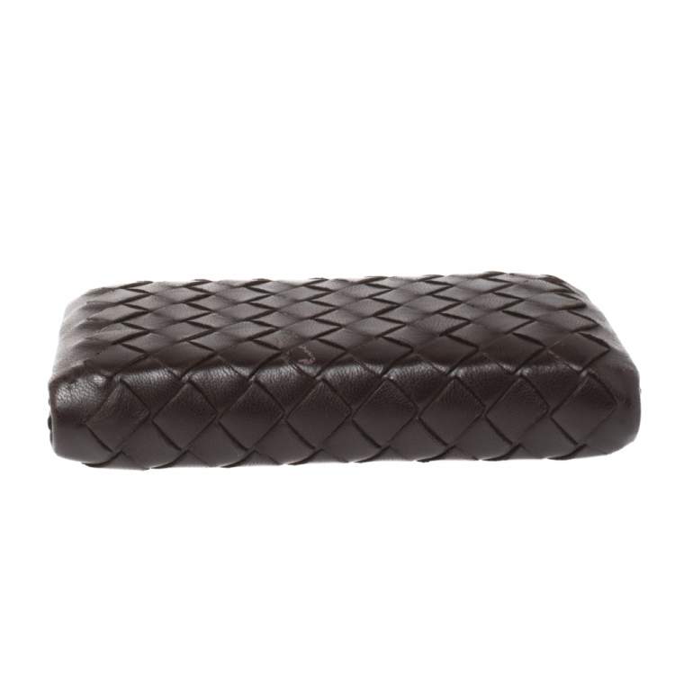 Pre Owned Bottega Veneta Brown Intrecciato Leather Frame Coin Purse
