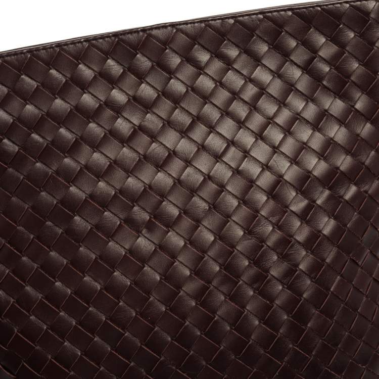Pre Owned Bottega Veneta Burgundy Intrecciato Leather Messenger Bag