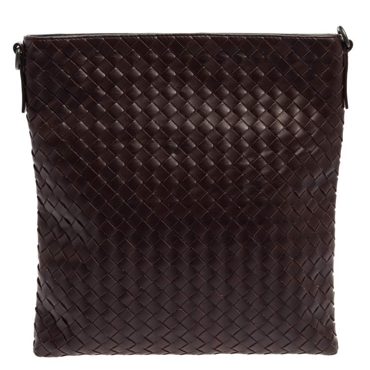 Pre Owned Bottega Veneta Burgundy Intrecciato Leather Messenger Bag