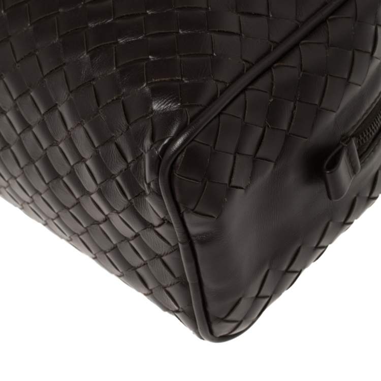 Pre Owned Bottega Veneta Dark Brown Intrecciato Leather Toiletry Pouch