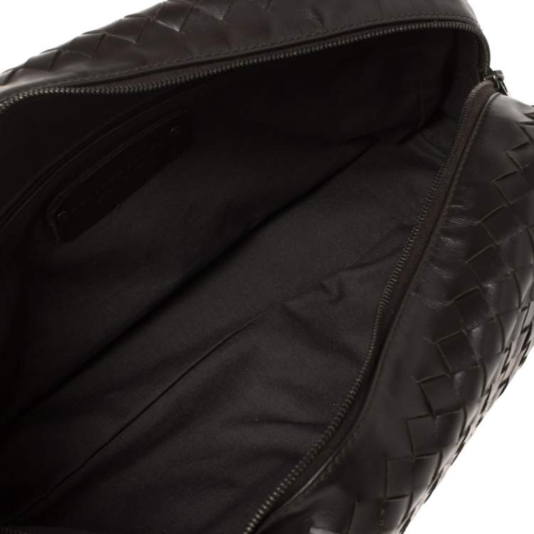 Pre Owned Bottega Veneta Dark Brown Intrecciato Leather Toiletry Pouch