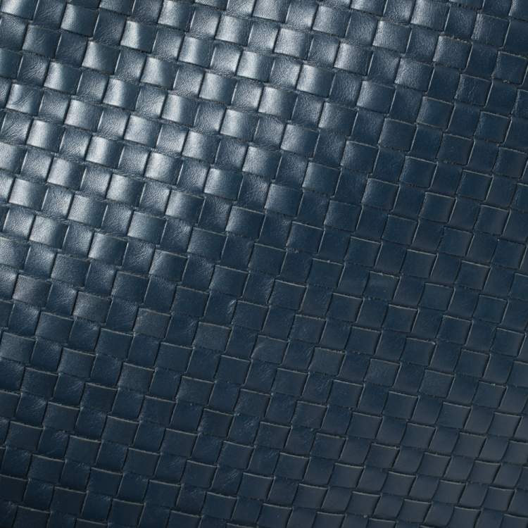 Pre Owned Bottega Veneta Navy Blue Intrecciato Leather Flap Messenger Bag