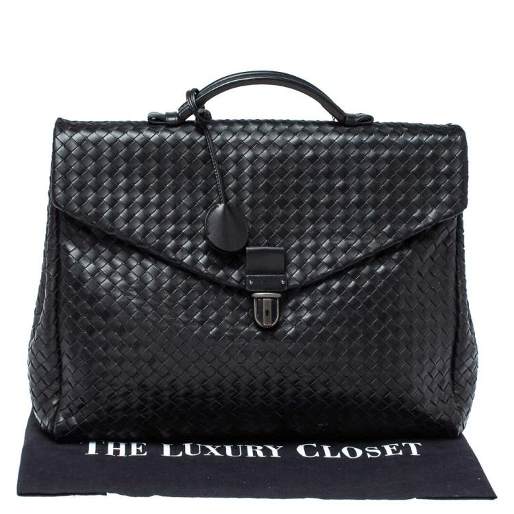 Pre Owned Bottega Veneta Black Intrecciato Leather Briefcase  