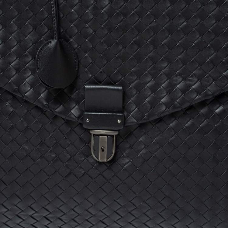 Pre Owned Bottega Veneta Black Intrecciato Leather Briefcase  