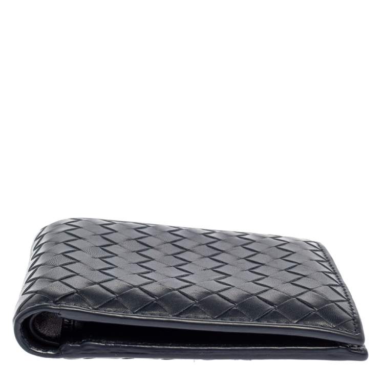 Pre Owned Bottega Veneta Dark Blue Intrecciato Leather Bifold Wallet