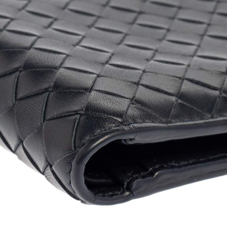 Pre Owned Bottega Veneta Dark Blue Intrecciato Leather Bifold Wallet