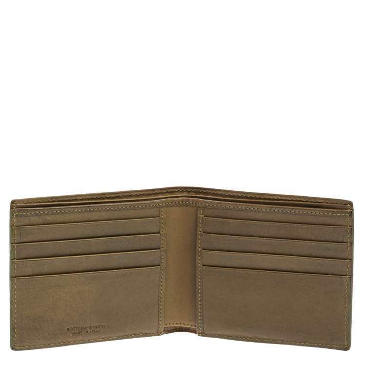 Pre Owned Bottega Veneta Khaki Green Intrecciato Leather Bi-Fold Wallet