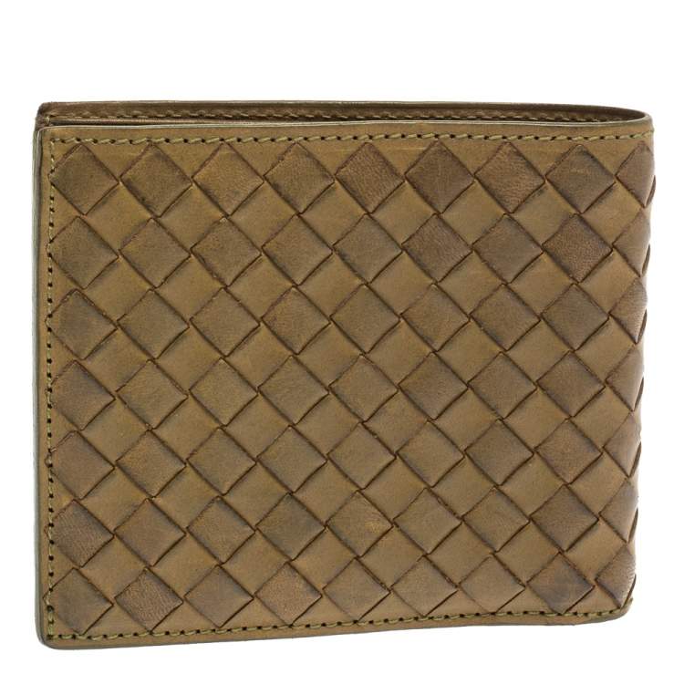 Pre Owned Bottega Veneta Khaki Green Intrecciato Leather Bi-Fold Wallet