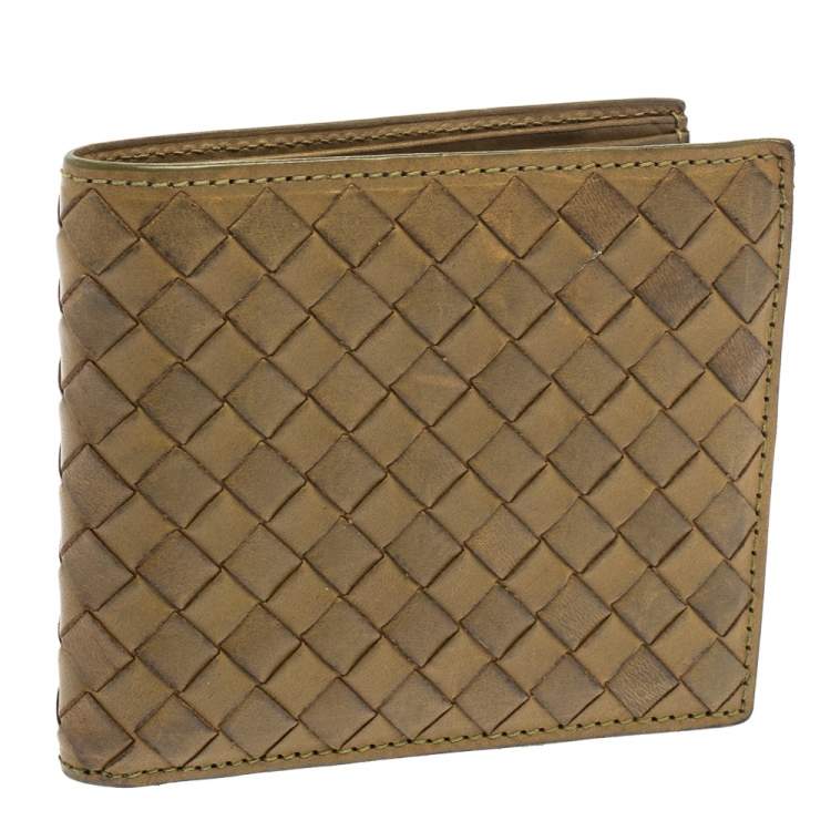 Pre Owned Bottega Veneta Khaki Green Intrecciato Leather Bi-Fold Wallet