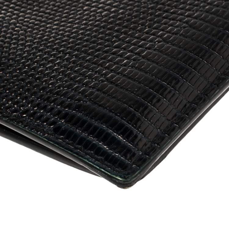 Pre Owned Bottega Veneta Midnight Blue Lizard Bifold Wallet