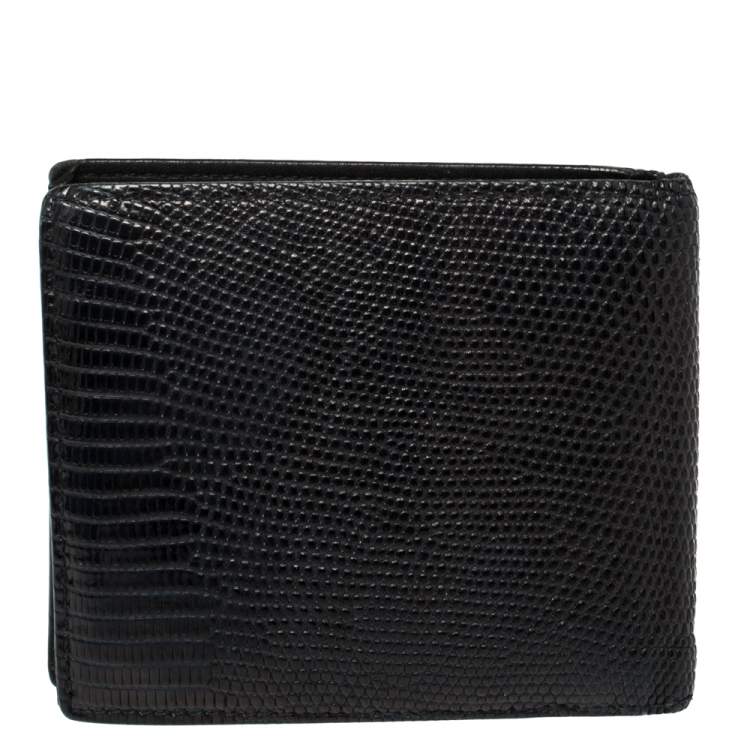 Pre Owned Bottega Veneta Midnight Blue Lizard Bifold Wallet