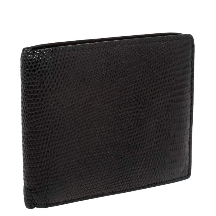 Pre Owned Bottega Veneta Midnight Blue Lizard Bifold Wallet