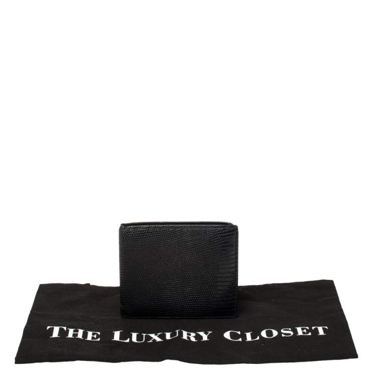 Pre Owned Bottega Veneta Midnight Blue Lizard Bifold Wallet