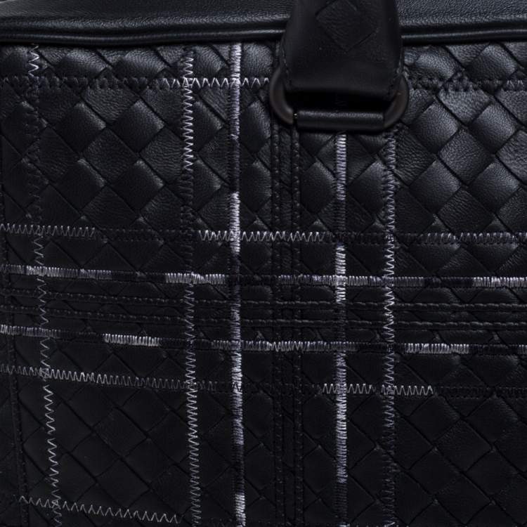 Pre Owned Bottega Veneta Black Intrecciato Leather Stitched Detail Briefcase
