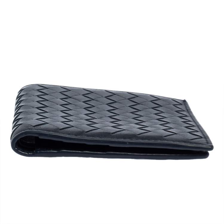 Pre Owned Bottega Veneta Navy Blue Intrecciato Leather Card Holder