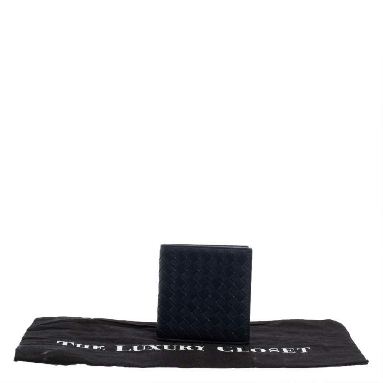 Pre Owned Bottega Veneta Navy Blue Intrecciato Leather Card Holder