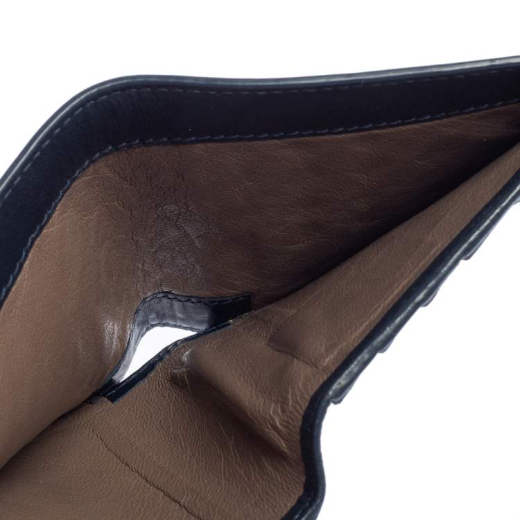 Pre Owned Bottega Veneta Navy Blue Intrecciato Leather Card Holder