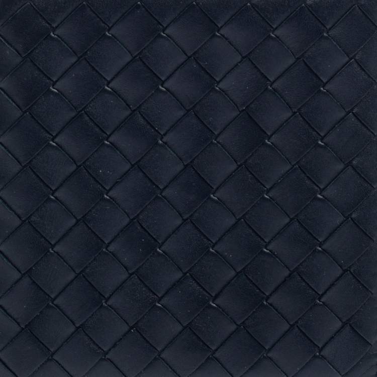 Pre Owned Bottega Veneta Navy Blue Intrecciato Leather Card Holder