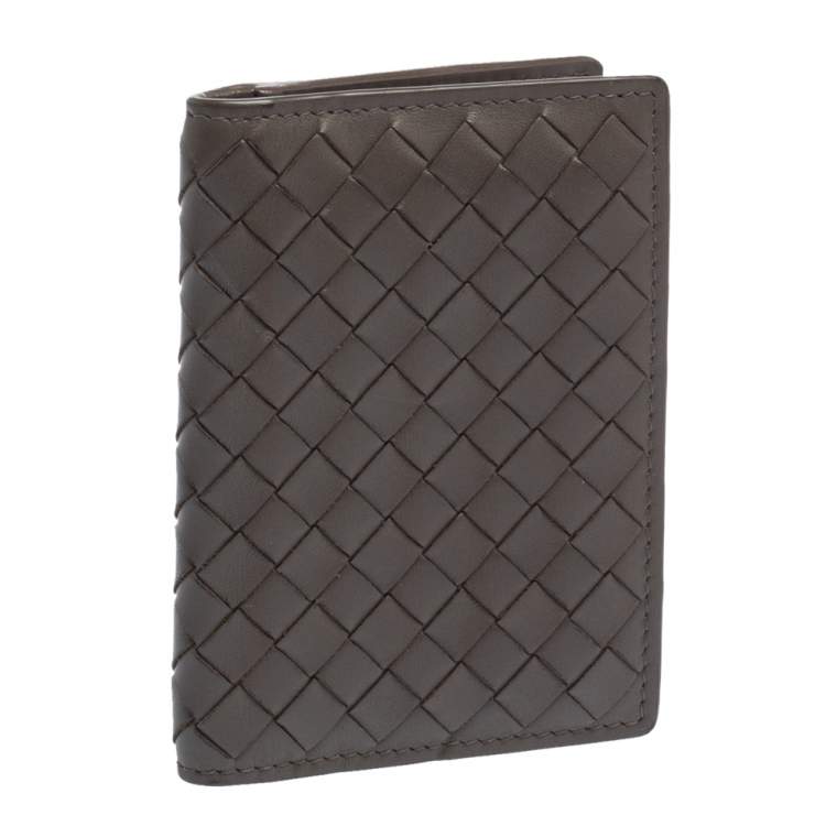 Pre Owned Bottega Veneta Grey Intrecciato Leather Card Holder