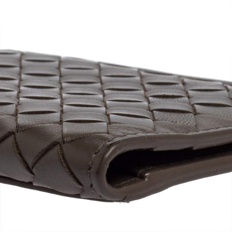 Pre Owned Bottega Veneta Grey Intrecciato Leather Card Holder