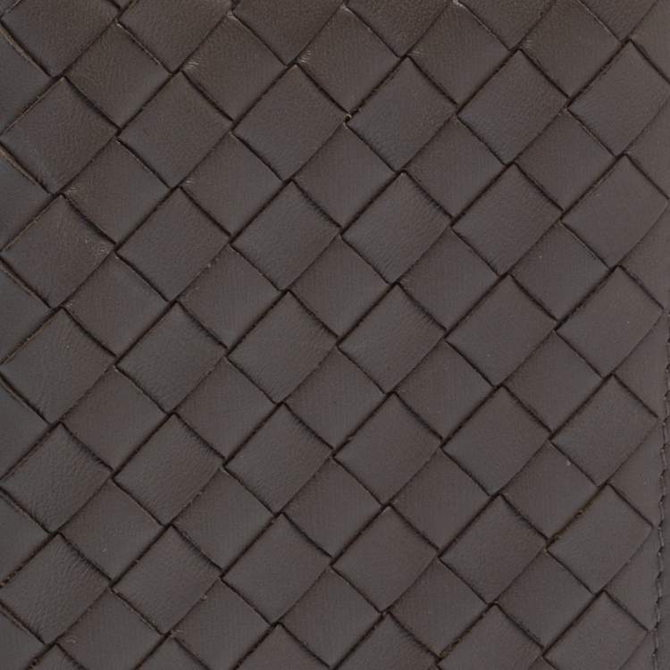 Pre Owned Bottega Veneta Grey Intrecciato Leather Card Holder