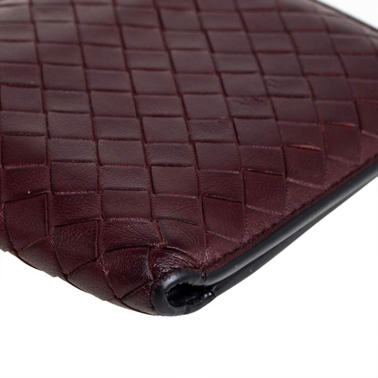 Pre Owned Bottega Veneta Maroon Intrecciato Leather Bifold Wallet