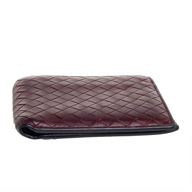 Pre Owned Bottega Veneta Maroon Intrecciato Leather Bifold Wallet
