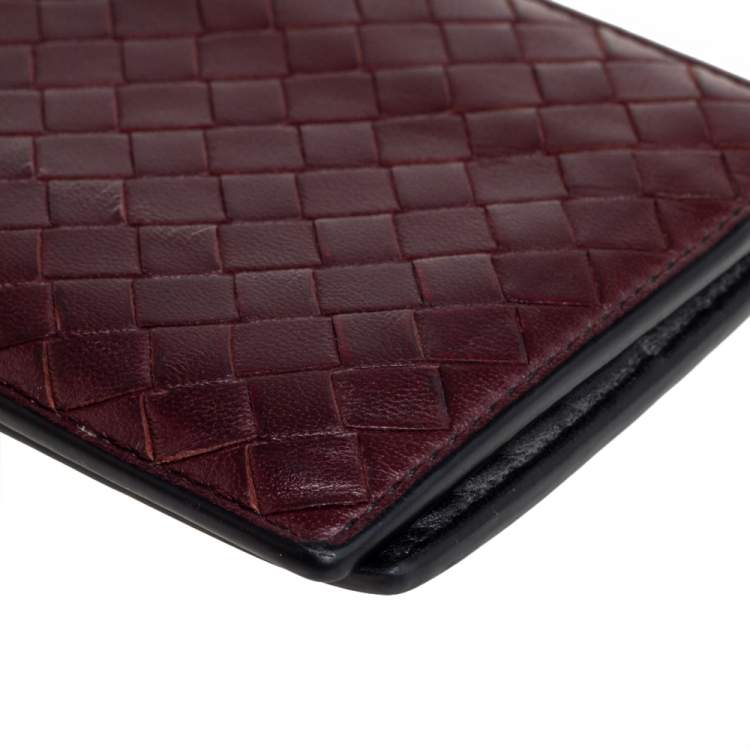 Pre Owned Bottega Veneta Maroon Intrecciato Leather Bifold Wallet