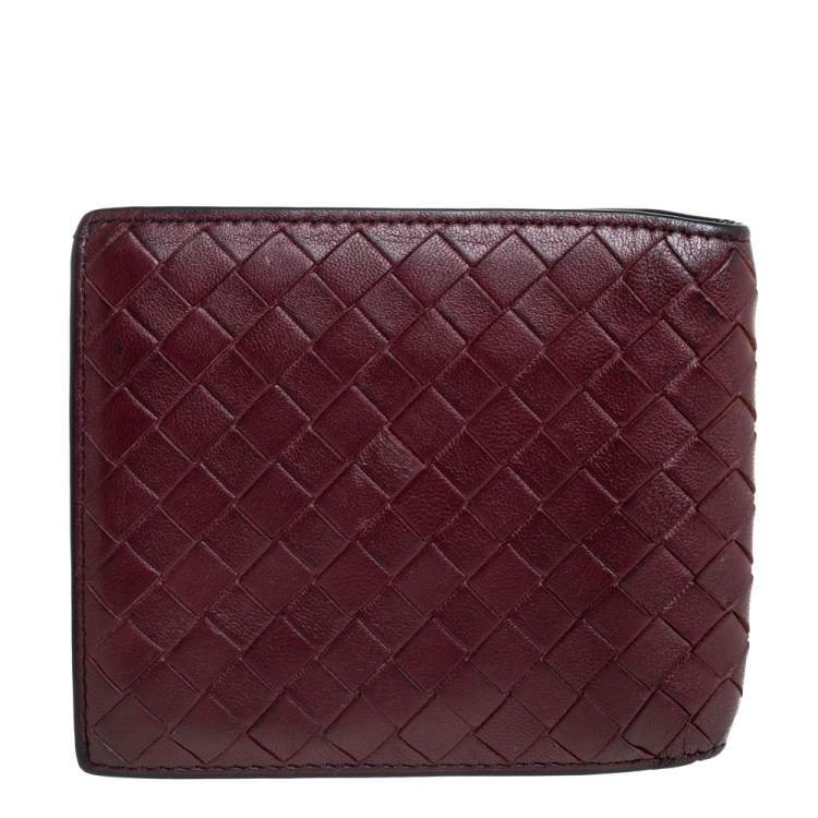 Pre Owned Bottega Veneta Maroon Intrecciato Leather Bifold Wallet