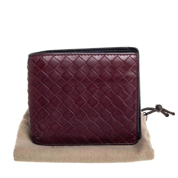 Pre Owned Bottega Veneta Maroon Intrecciato Leather Bifold Wallet