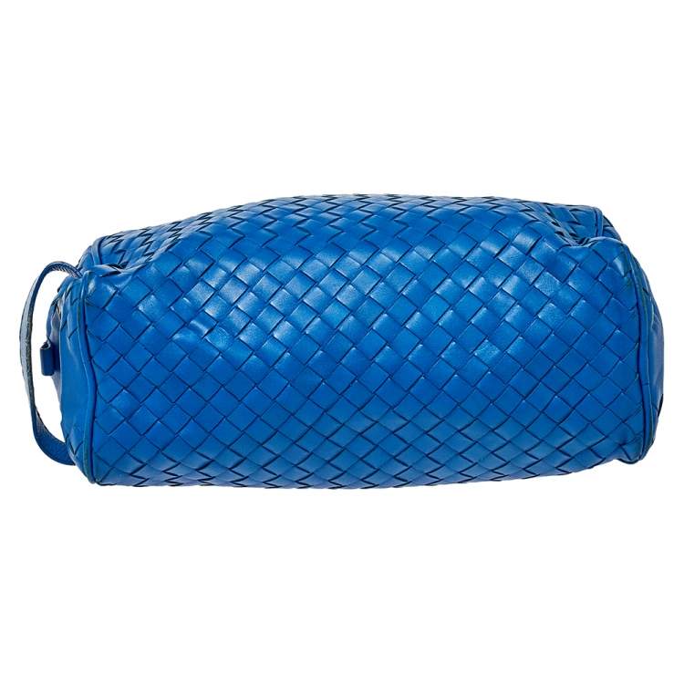 Pre Owned Bottega Veneta Blue Intrecciato Leather Toilerty Pouch 