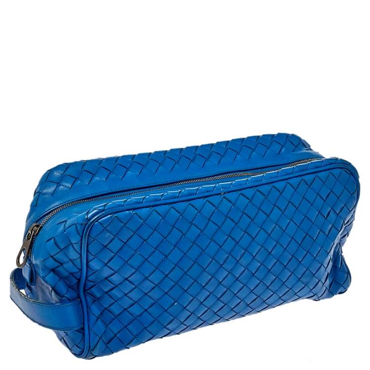 Pre Owned Bottega Veneta Blue Intrecciato Leather Toilerty Pouch 