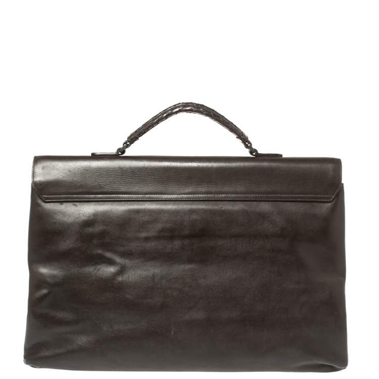 Pre Owned Bottega Veneta Dark Brown Intrecciato Leather Briefcase