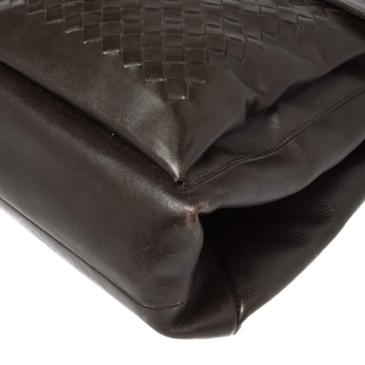 Pre Owned Bottega Veneta Dark Brown Intrecciato Leather Briefcase